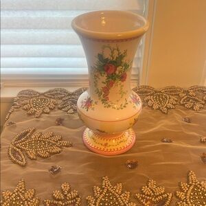 Floral Ceramic Vase with Pink Accents